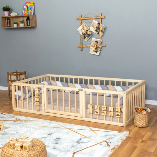 Montessori Floor Bed with Safety Rails &amp; Center Door